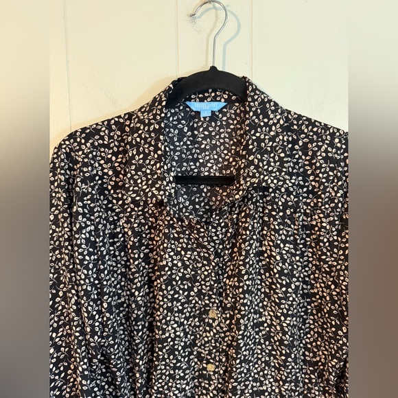 DRAPER JAMES RSVP $78 Button Front Knot Waist Dress Black Floral Size L - Picture 6 of 14